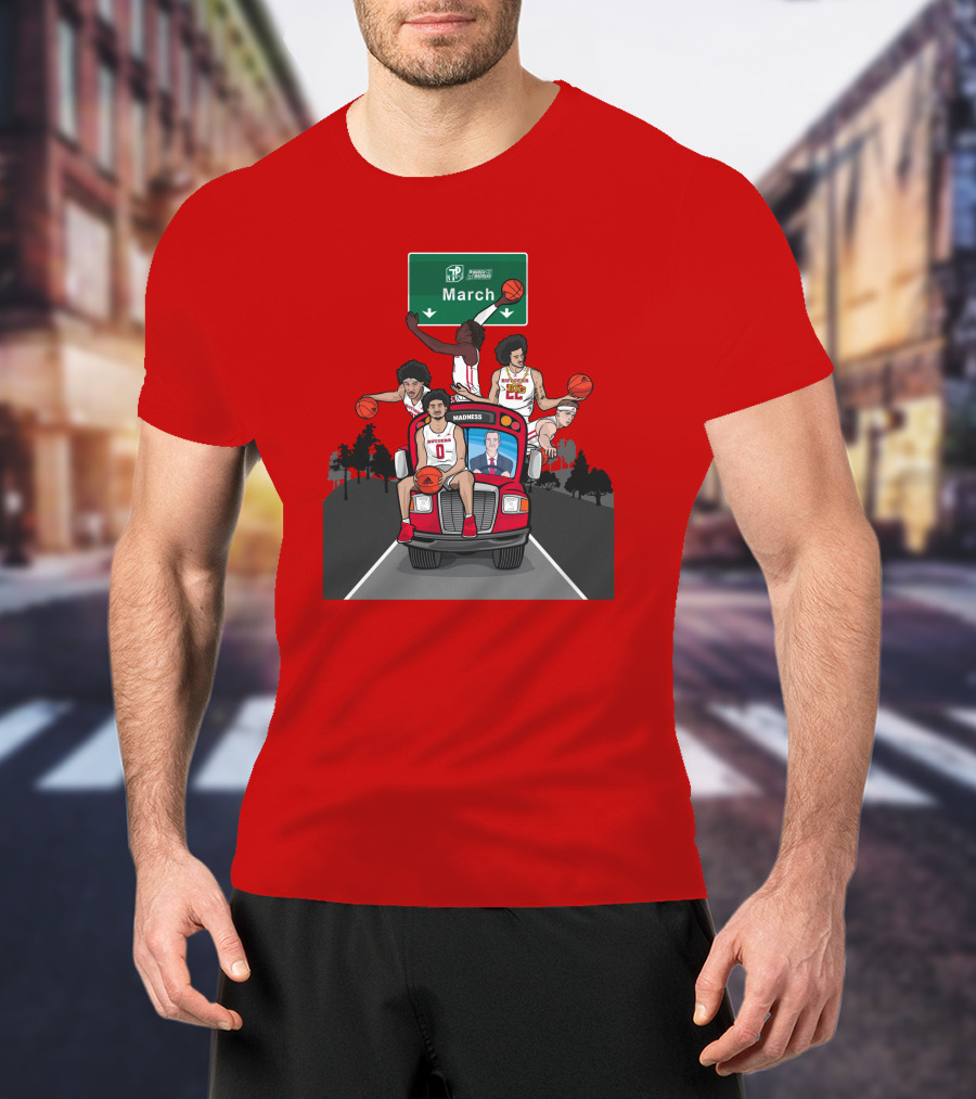 Scarlet Knights March Madness Bus Basketball Scene T-Shirt