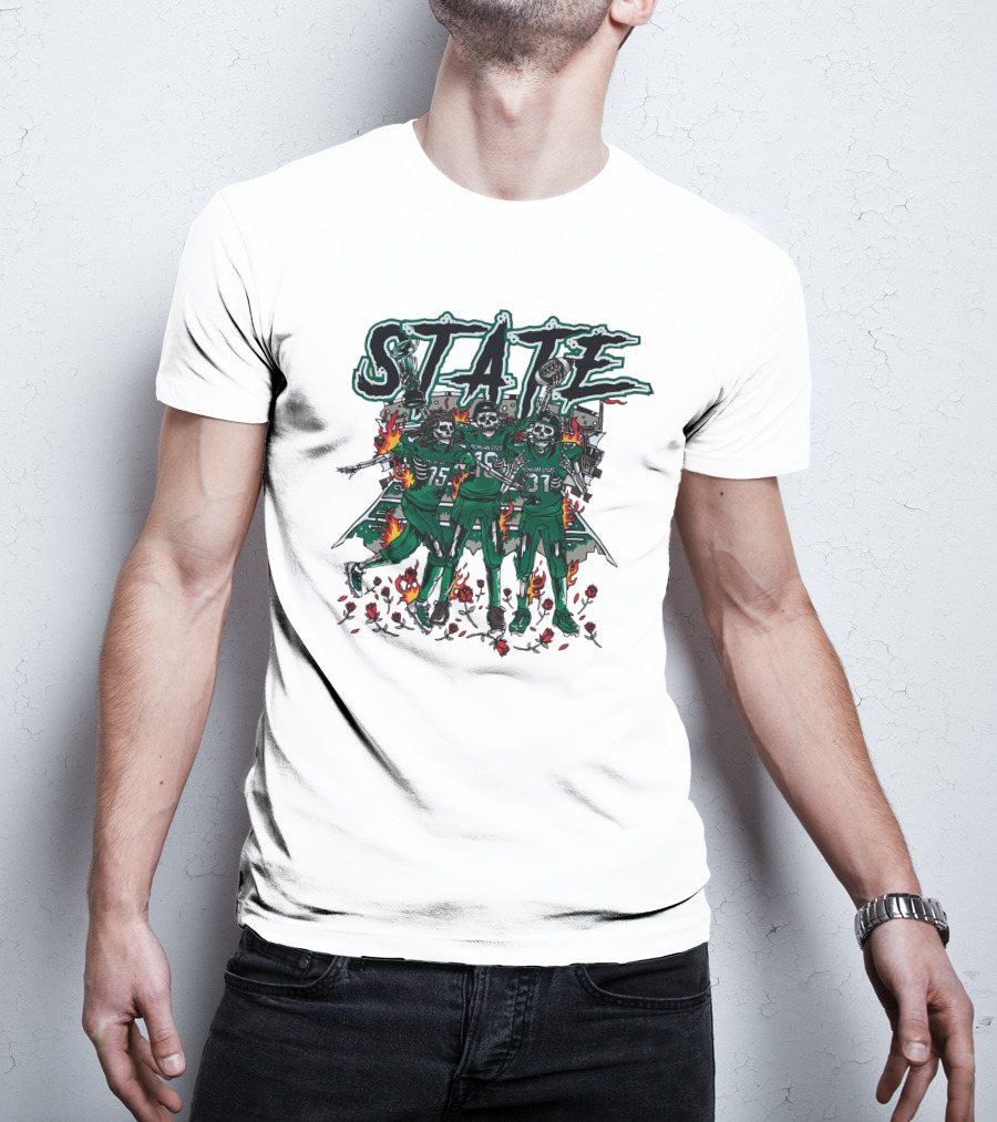 Sana Detroit Michigan State Football Skeletons In Flames T-Shirt