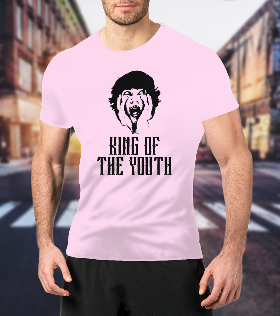 Baylen Levine Merch Store King Of The Youth Pink Graphic Featuring Shouting Face T-Shirt
