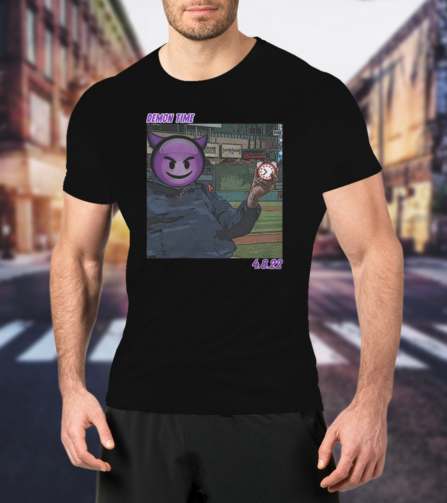 Demon Time Purple Emoji Face Baseball 4.8.22 T-Shirt