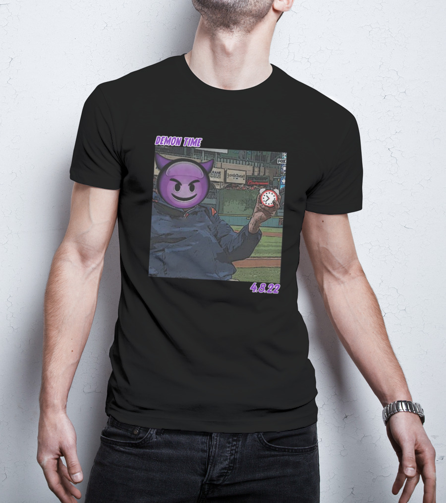 Demon Time Purple Emoji Face Baseball 4.8.22 T-Shirt