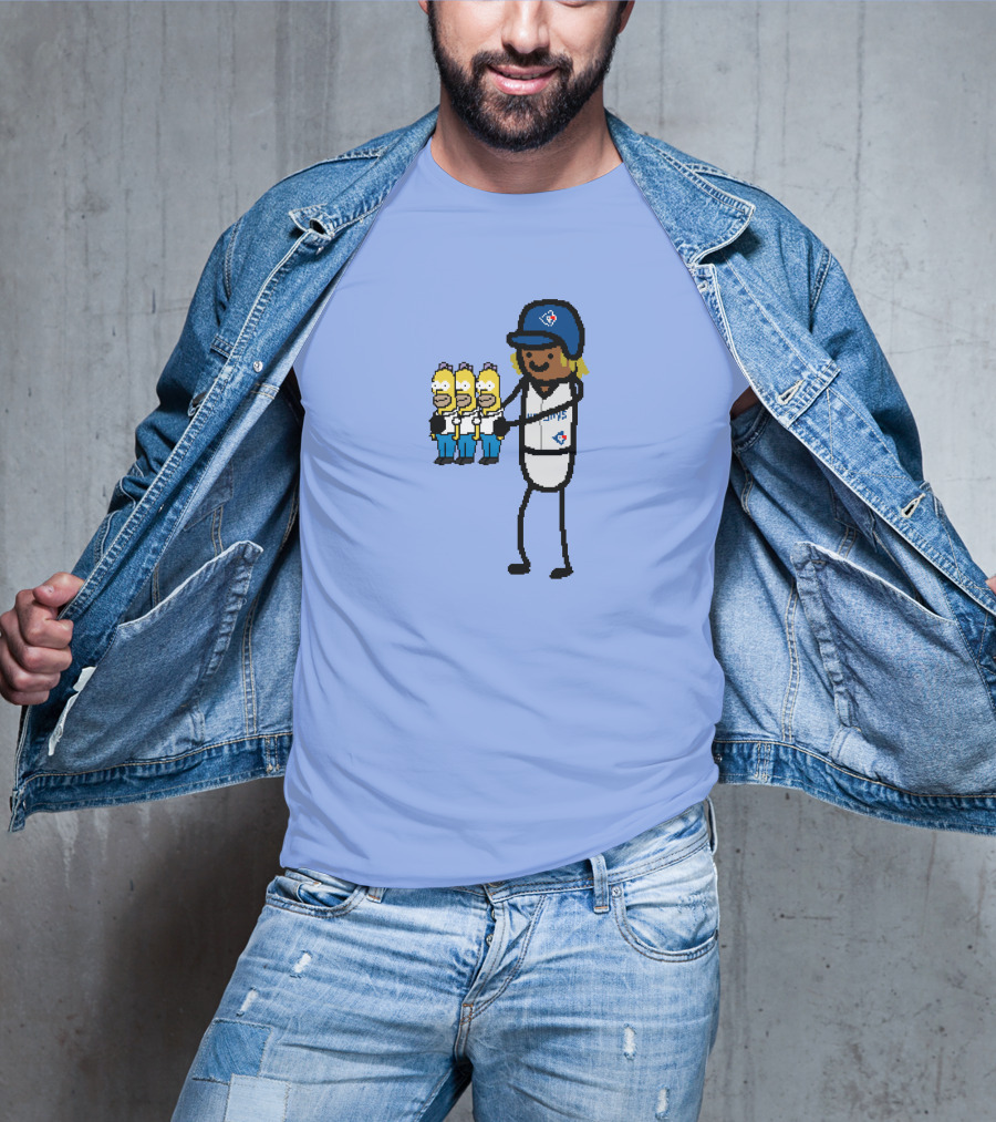 Toronto Blue Jays Vladimir Guerrero Jr. Holding Cartoon Characters And Three Homers T-Shirt