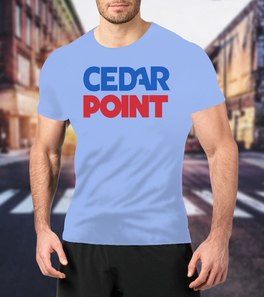 Cedar Point Bold Typography Theme In Blue And Red T-Shirt