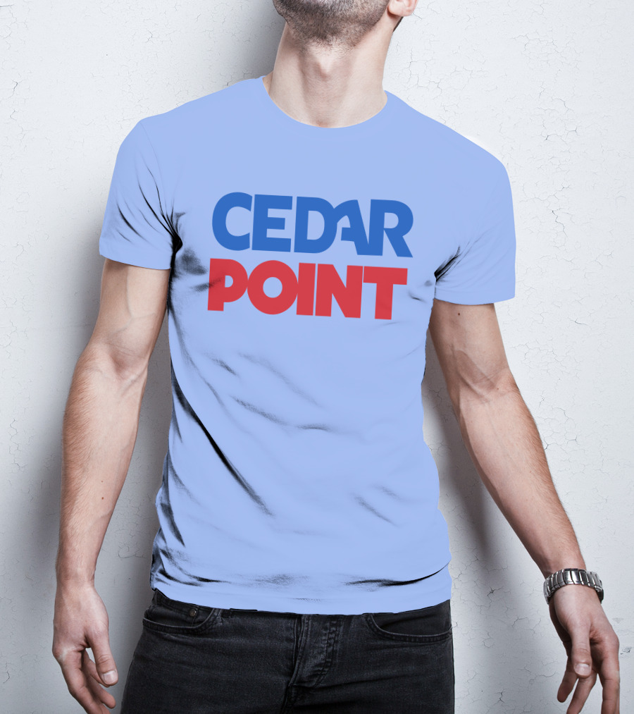 Cedar Point Bold Typography Theme In Blue And Red T-Shirt