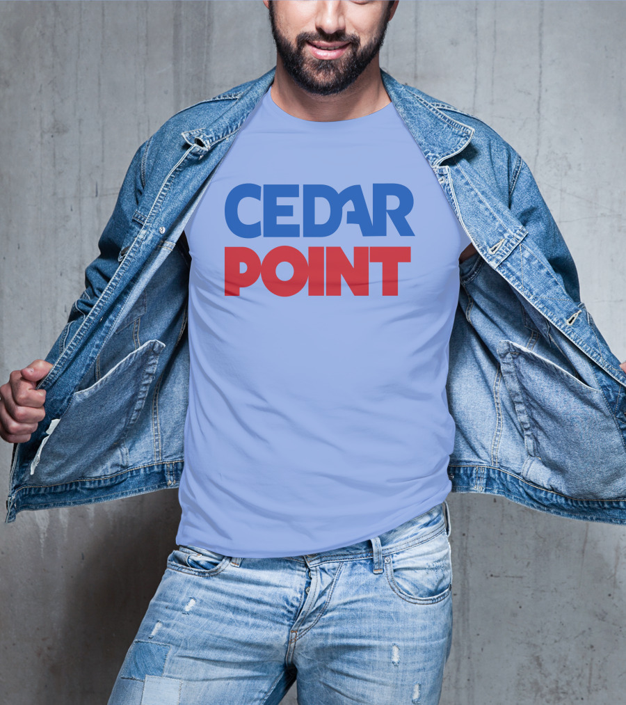 Cedar Point Bold Typography Theme In Blue And Red T-Shirt