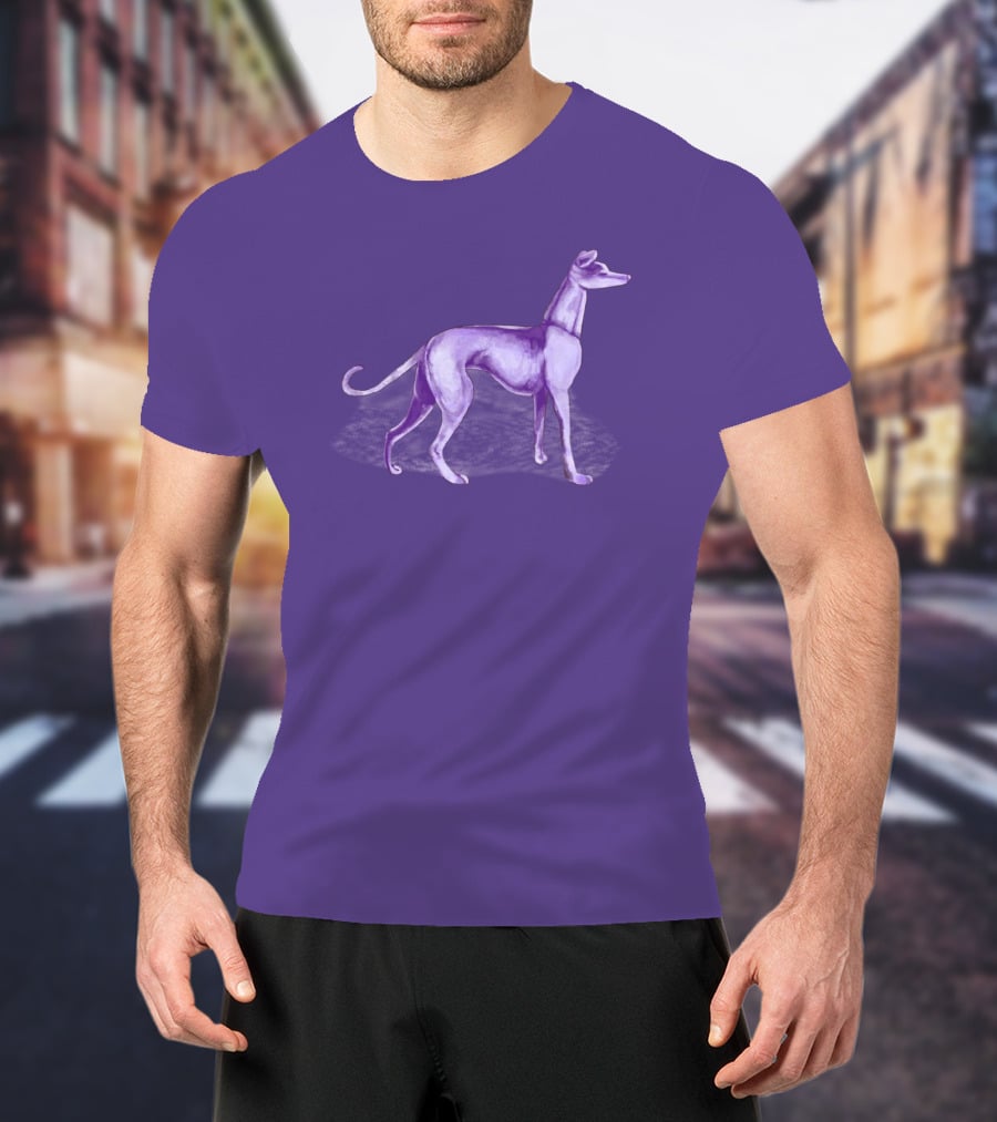 The One Purple Dog Silhouette Standing On A Purple Background T-Shirt