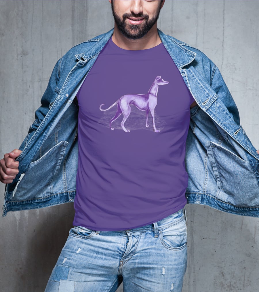 The One Purple Dog Silhouette Standing On A Purple Background T-Shirt
