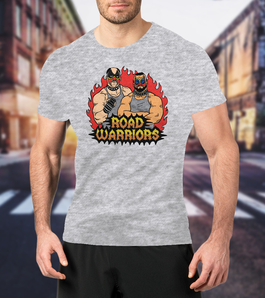 Road Warriors Homage Merch Wrestlers In Flame Background T-Shirt