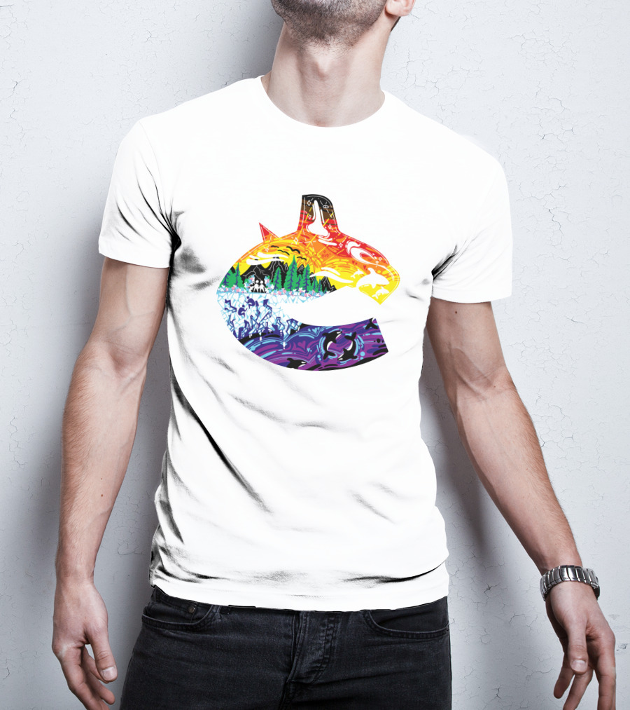 Vanbase Merch Vancouver Canucks Pride Orca Rainbow T-Shirt