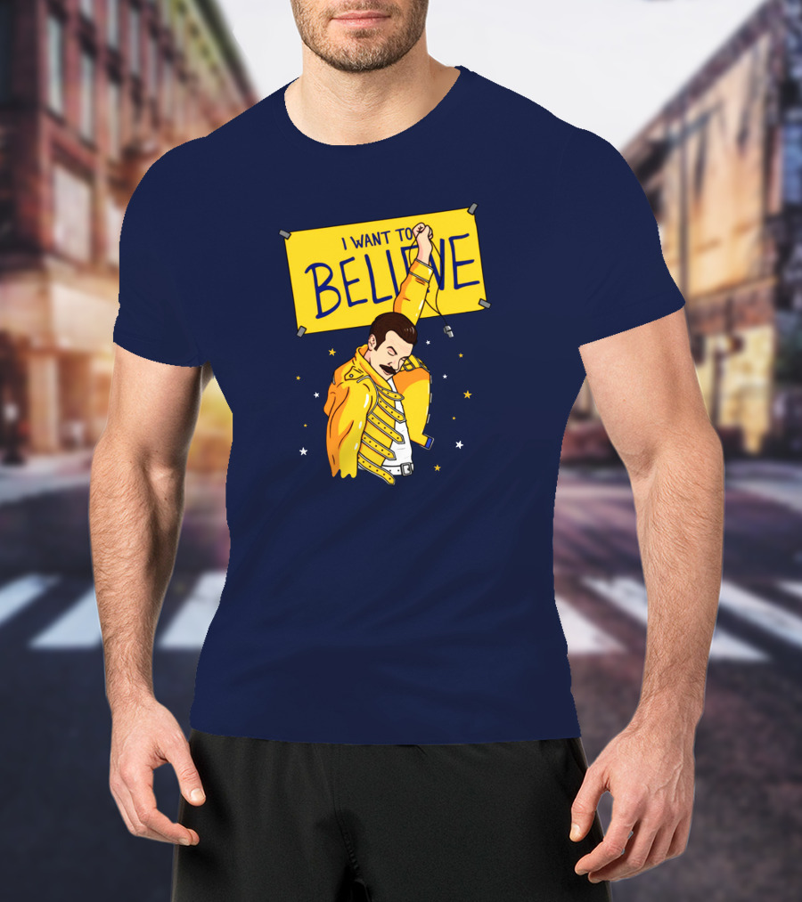 Teefury Store I Want To Believe Freddie Mercury Optimistic Coach T-Shirt