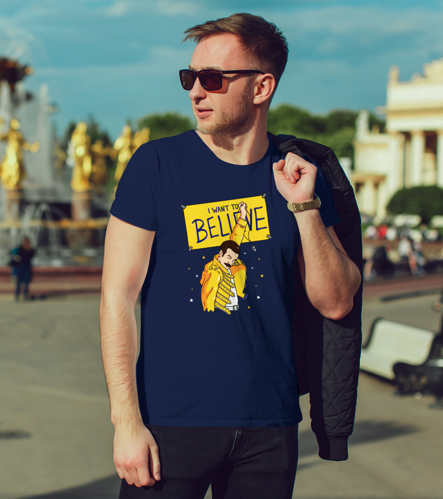 Teefury Store I Want To Believe Freddie Mercury Optimistic Coach T-Shirt