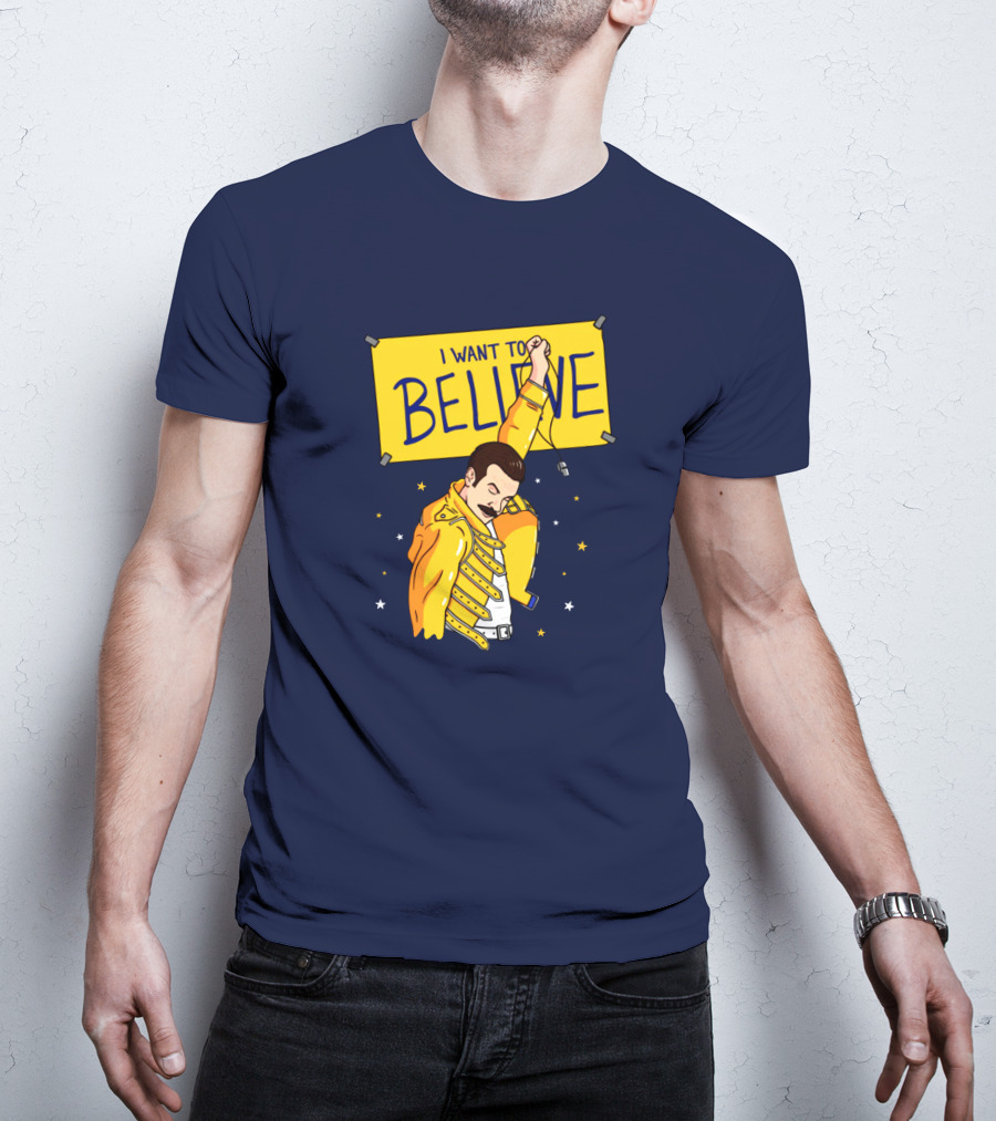 Teefury Store I Want To Believe Freddie Mercury Optimistic Coach T-Shirt