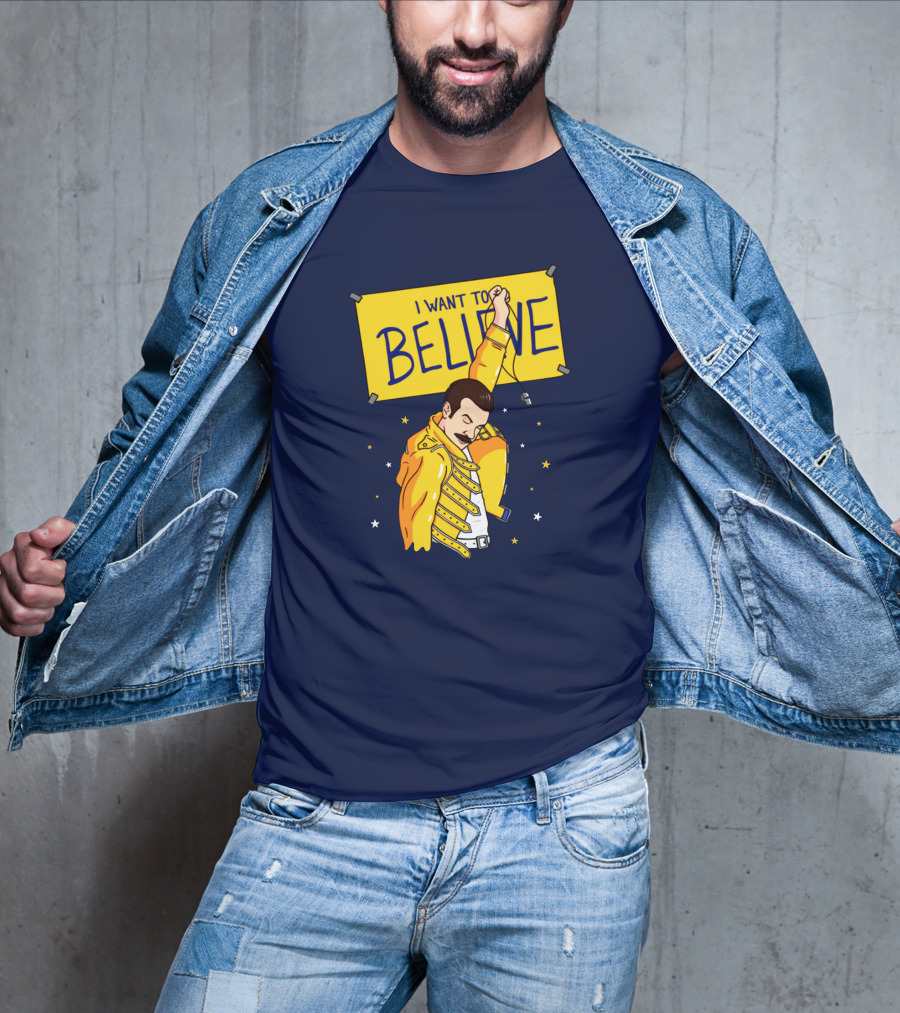 Teefury Store I Want To Believe Freddie Mercury Optimistic Coach T-Shirt
