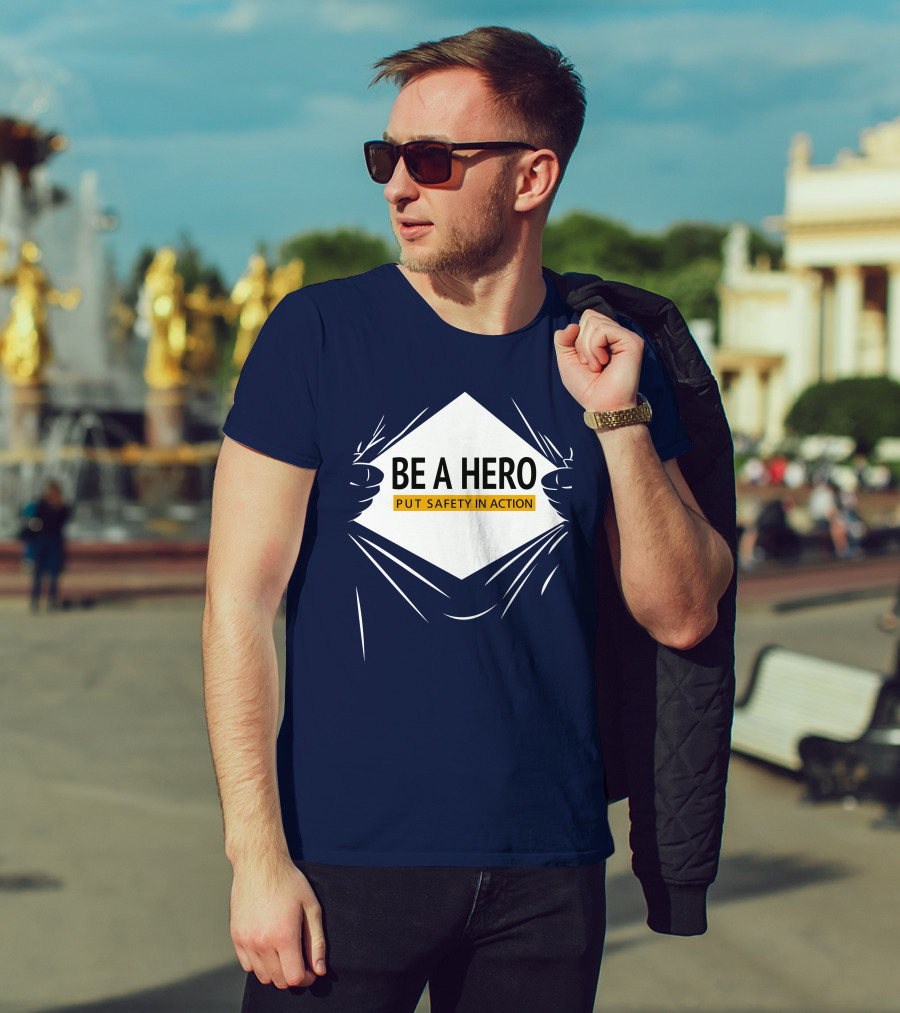 Be A Hero Put Safety In Action Dopeymcgeee Hands Pulling Open Shirt Superhero T-Shirt