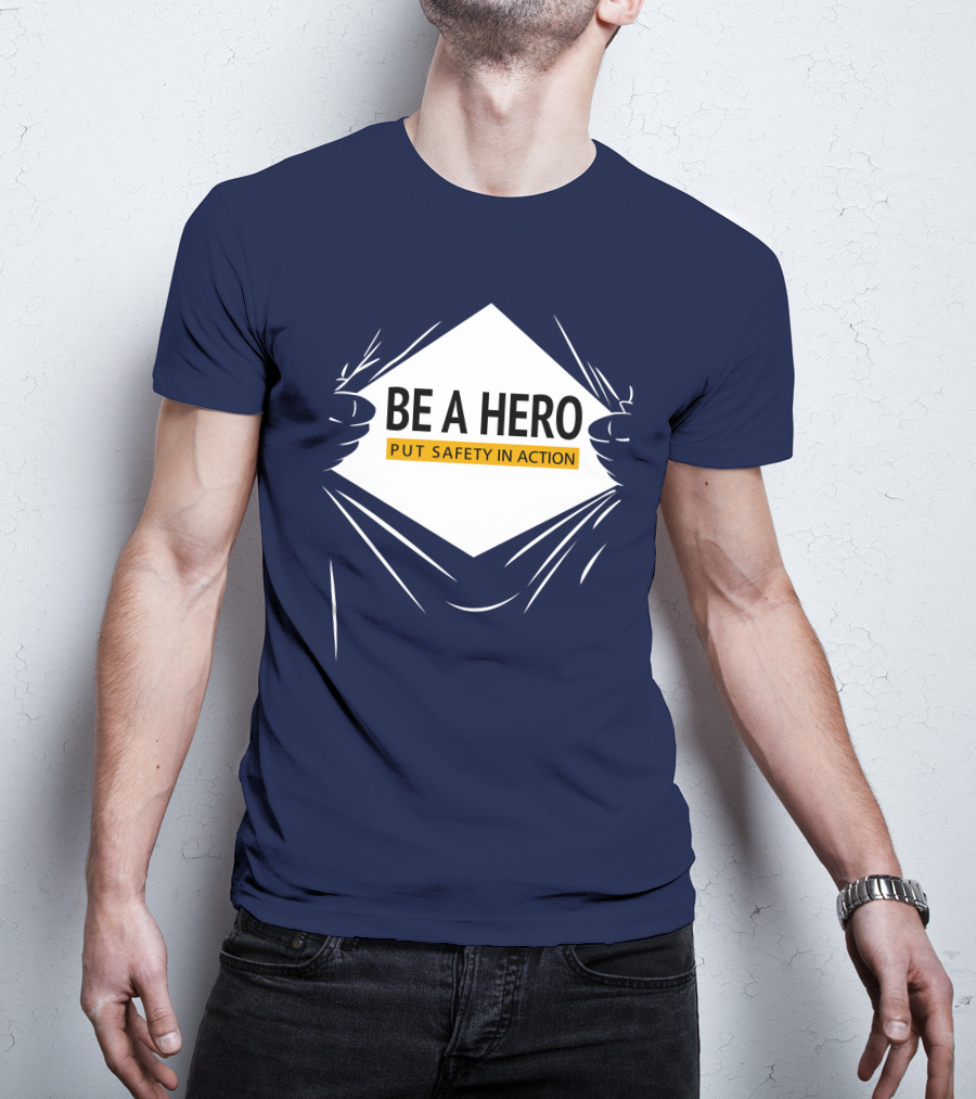Be A Hero Put Safety In Action Dopeymcgeee Hands Pulling Open Shirt Superhero T-Shirt