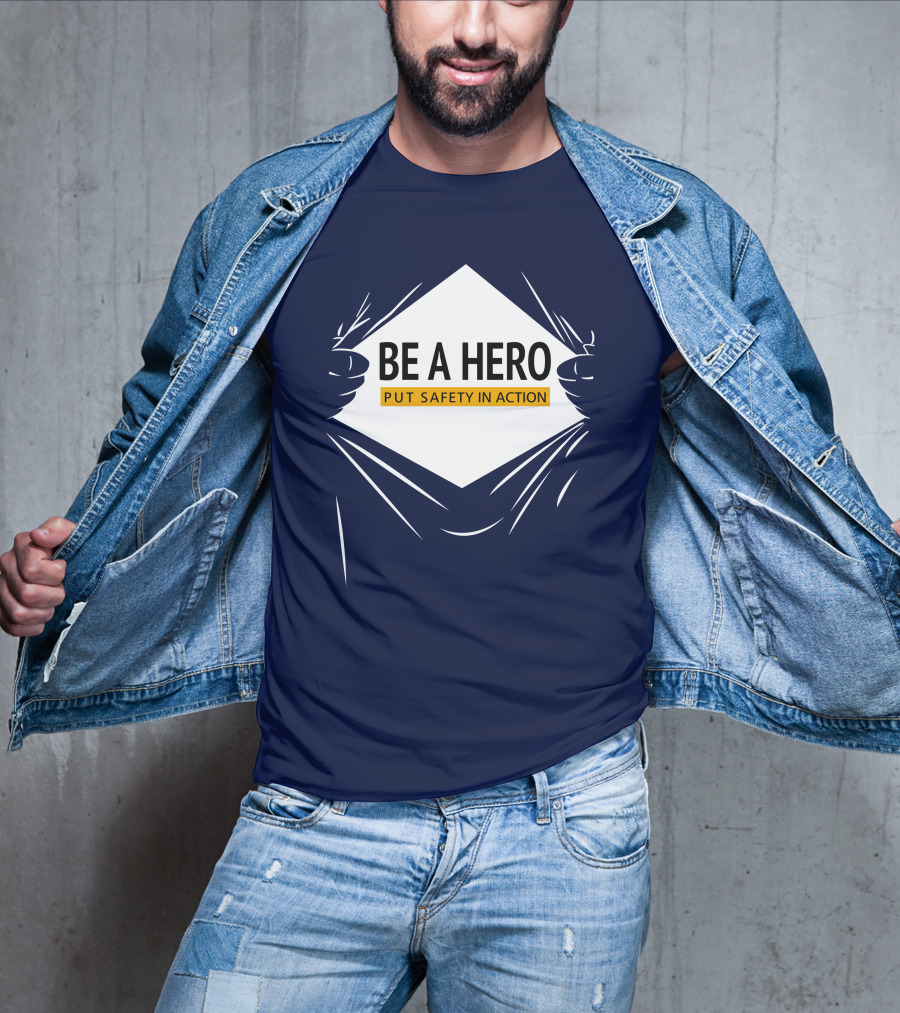 Be A Hero Put Safety In Action Dopeymcgeee Hands Pulling Open Shirt Superhero T-Shirt