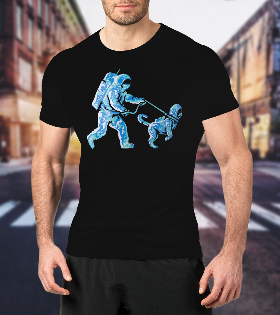 Merch Moon Man Walking Dog In Neon T-Shirt