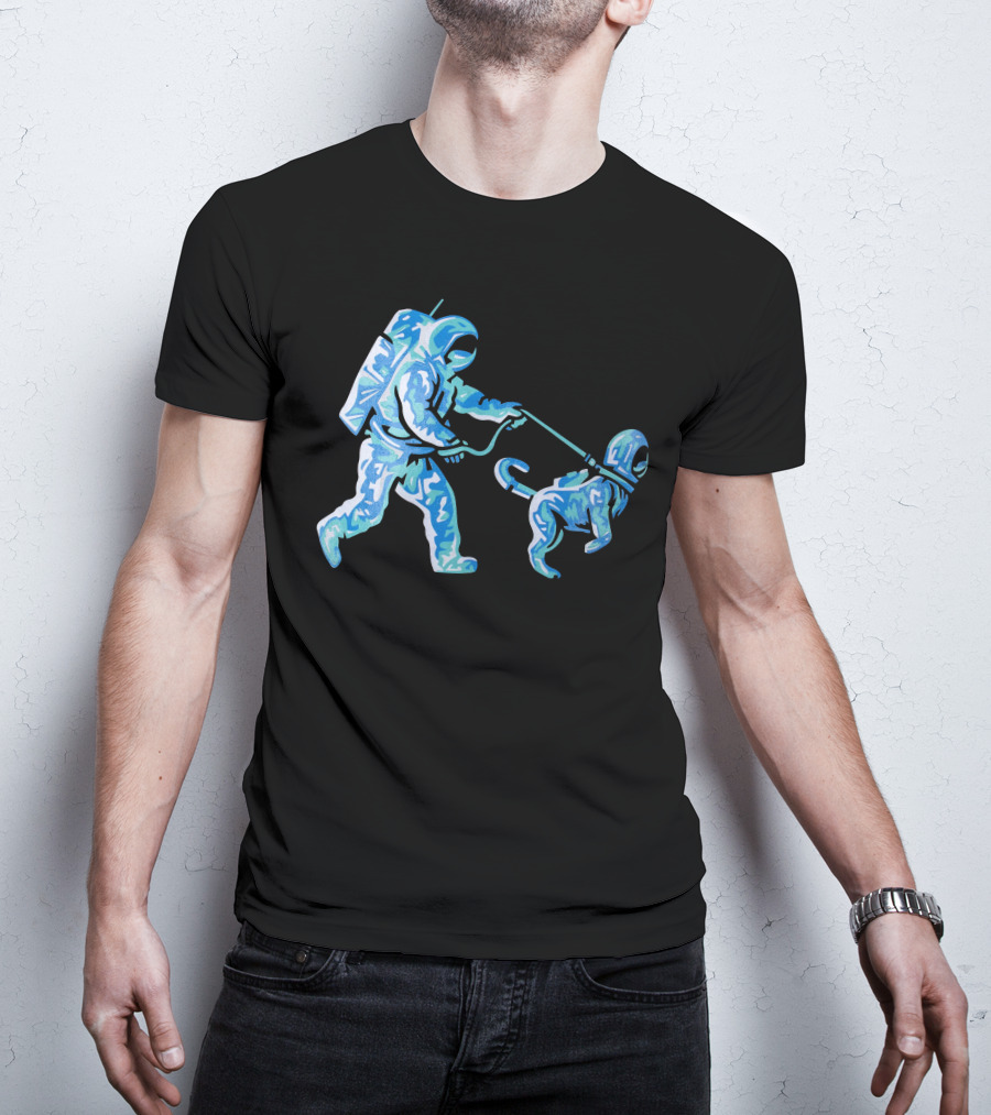Merch Moon Man Walking Dog In Neon T-Shirt