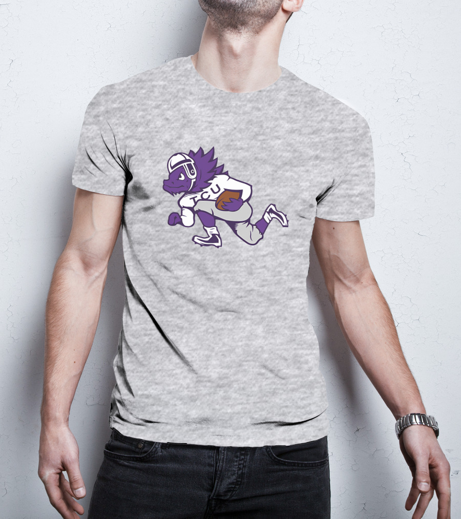 Running Horned Frog TCU Football Player In Purple And White Jersey T-Shirt