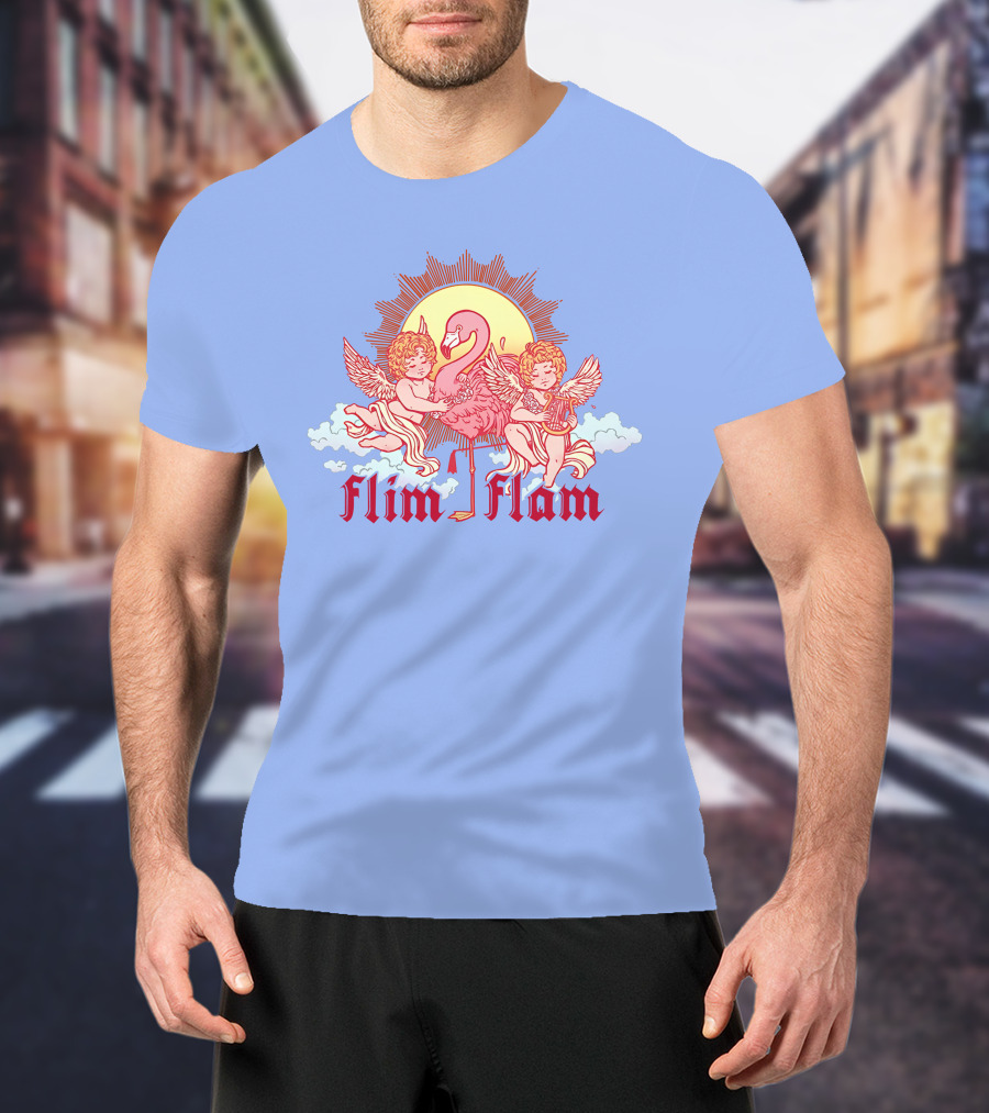 Albertsstuff Flim Flam Flamingo Cherubs Sun Cloud T-Shirt