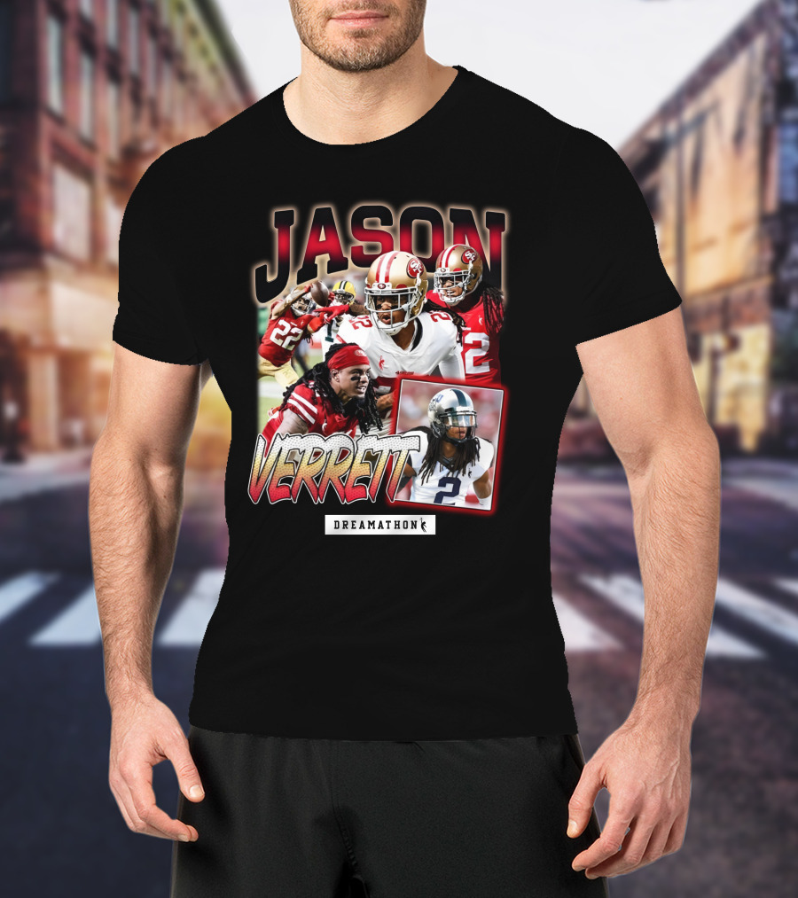 Jason Verrett Dreamathon San Francisco Football Collage T-Shirt