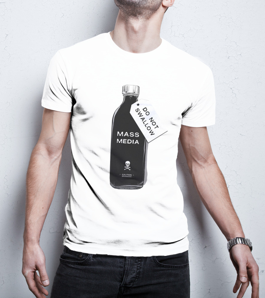 Archillect CAUTION BRAINWASH Do Not Swallow Mass Media Skull And Crossbones T-Shirt