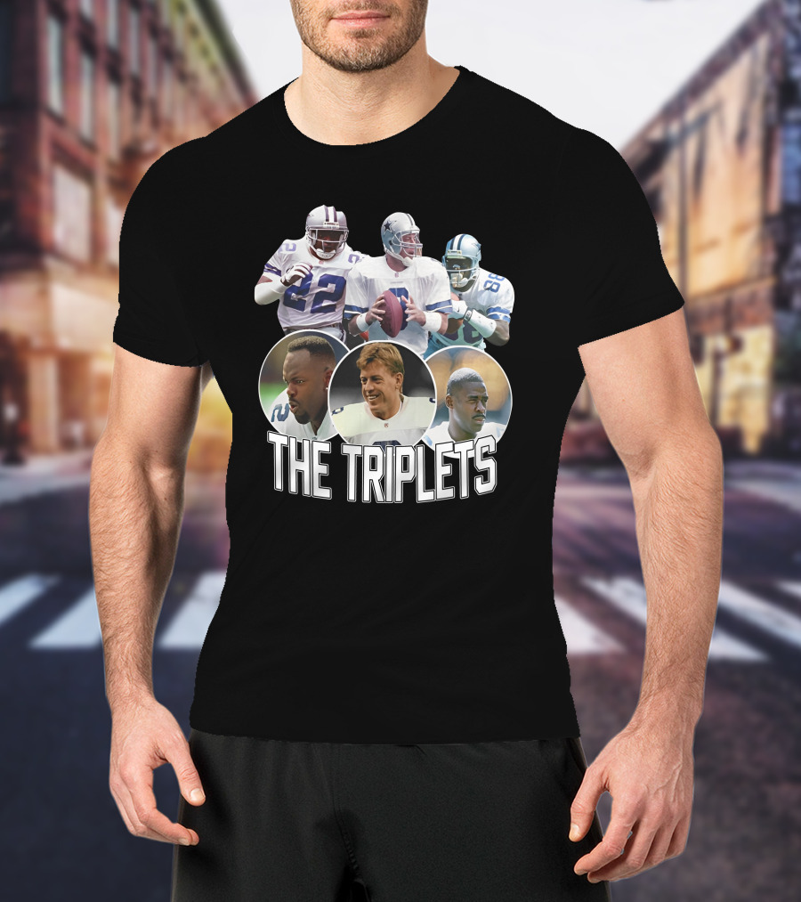 Dak Prescott The Triplets Emmitt Smith Troy Aikman Michael Irvin Dallas Cowboys Legends T-Shirt