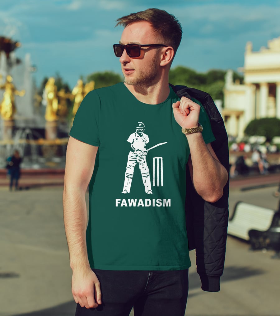 Cricketer Fawadism With Batting Icon And Star Cap T-Shirt