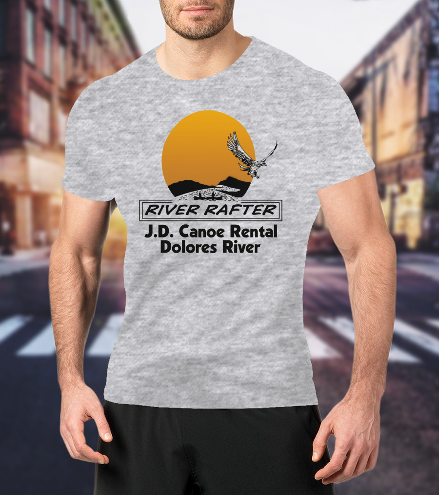 River Rafter J.D. Canoe Rental Dolores River Eagle Sunset T-Shirt