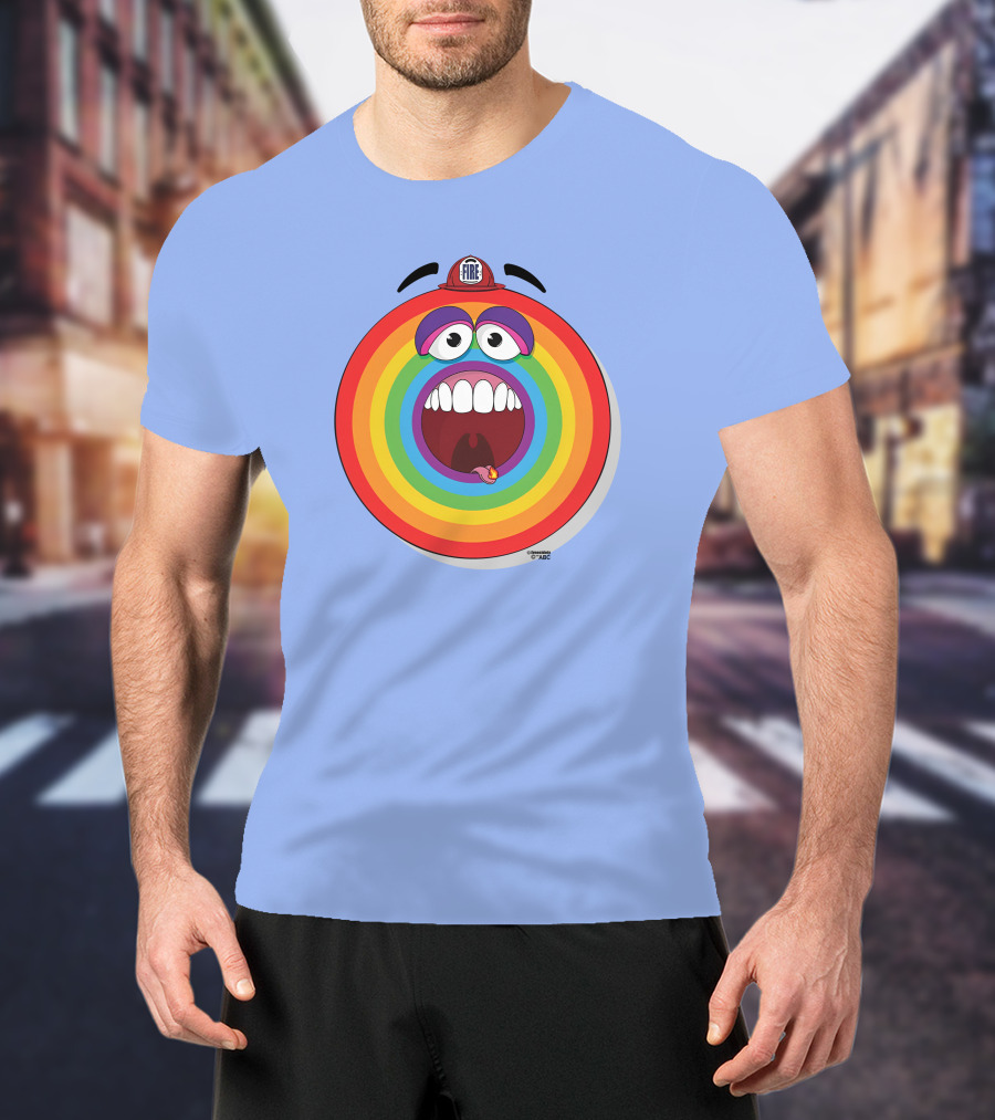 Firefighter Rainbow Face With Comic Mouth By Ernest Doty T-Shirt