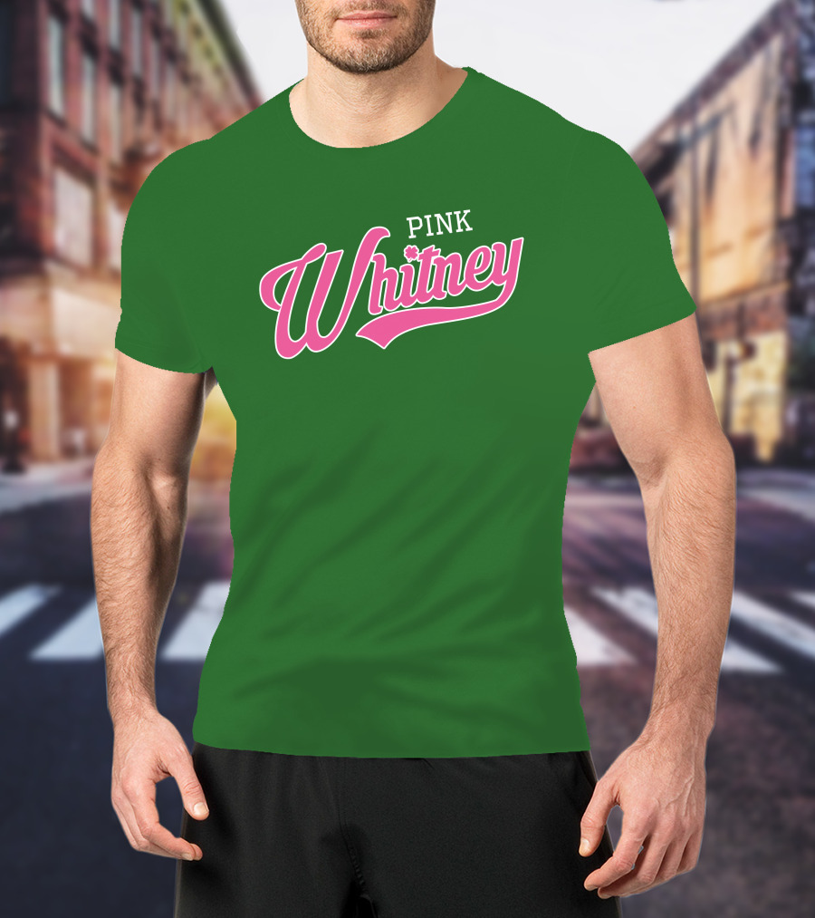 Pink Whitney Retro Bold Script Green Background T-Shirt