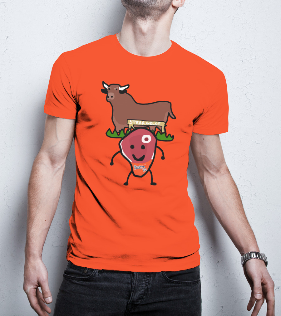 Steak Gelof Virginia 22 Cartoon Bull And Smiling Meat Character On Red T-Shirt