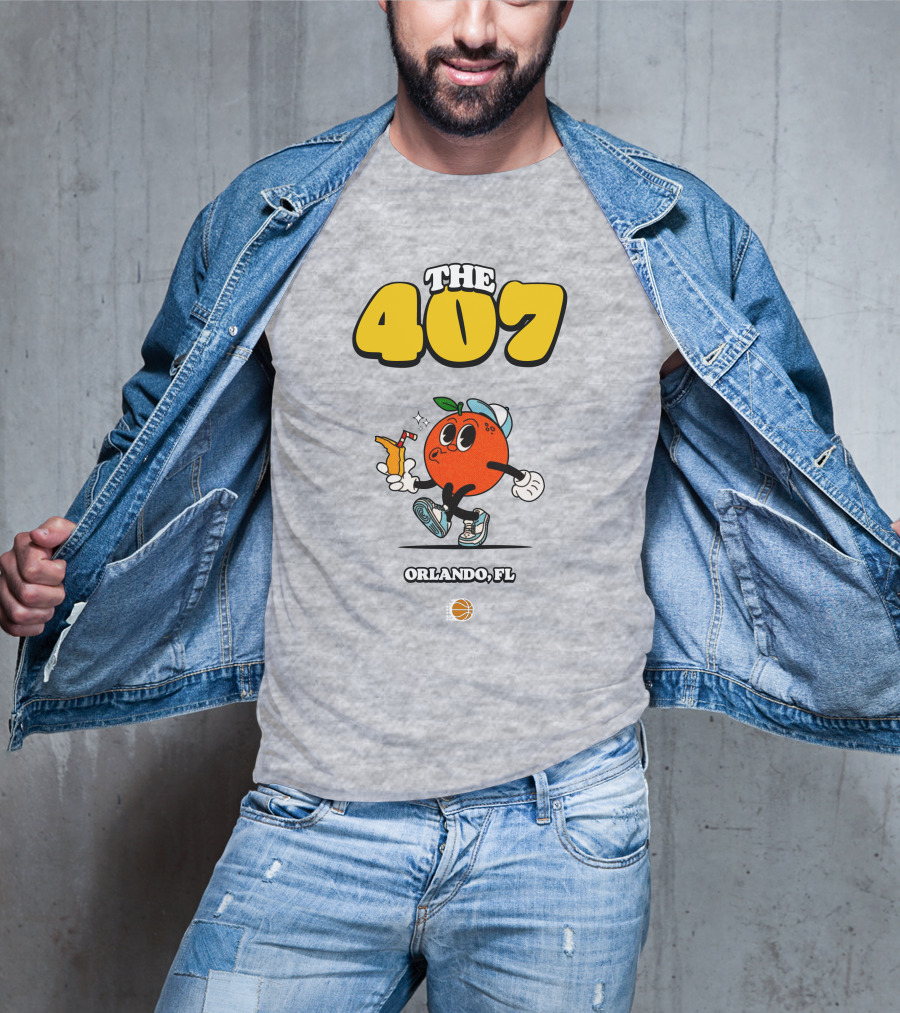 THE 407 Orlando FL Basketball Orange Character T-Shirt