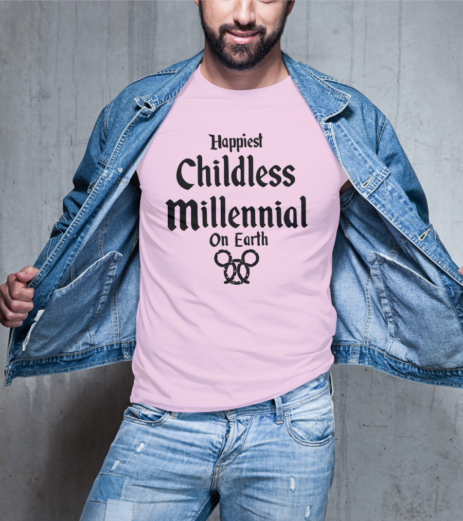 Happiest Childless Millennial On Earth With Minimalistic Disney Mickey Mouse Ears T-Shirt