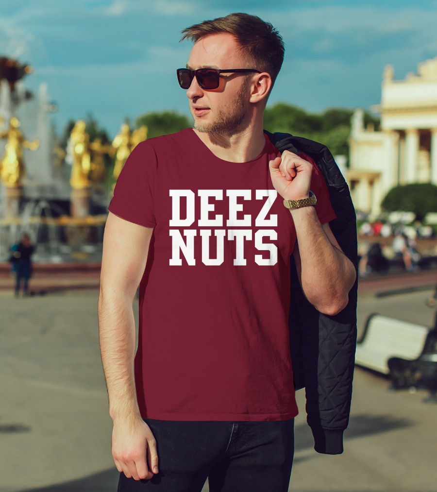 DEEZ NUTS Text Bold White On Dark T-Shirt