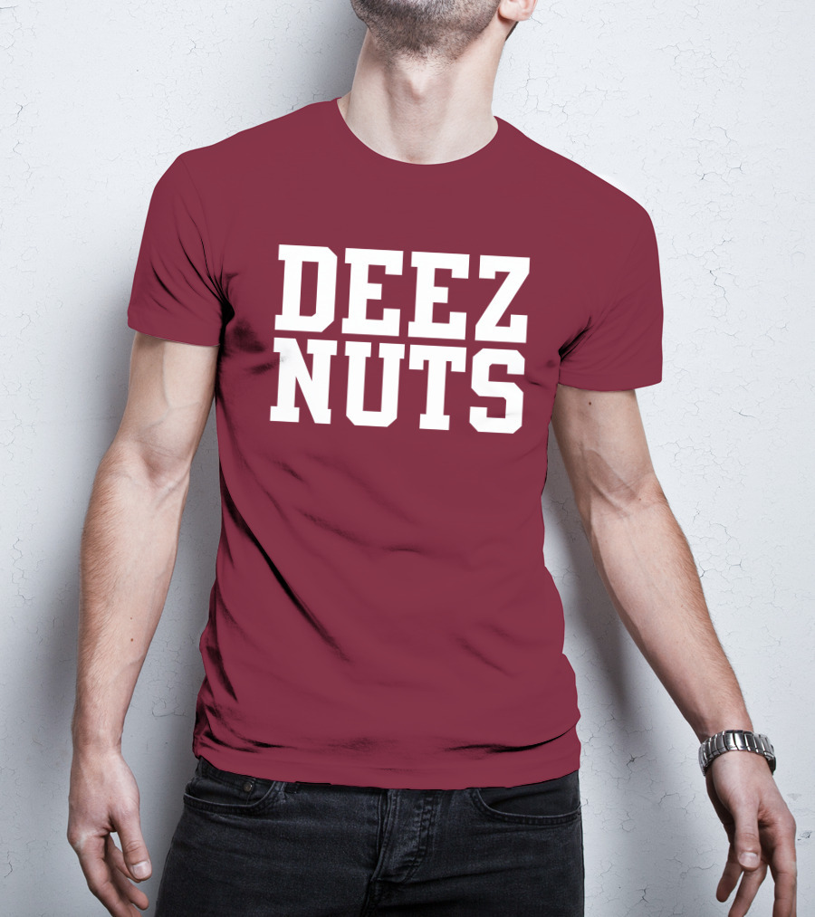 DEEZ NUTS Text Bold White On Dark T-Shirt