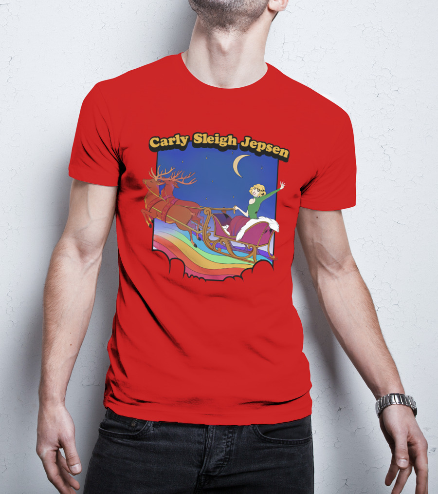 Carly Sleigh Jepsen Christmas Reindeer Sleigh Adventure Under Moonlit Sky T-Shirt