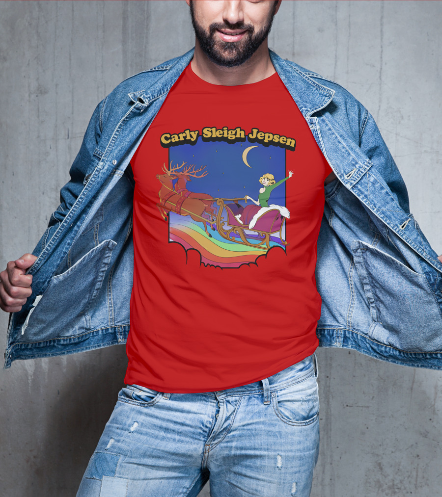 Carly Sleigh Jepsen Christmas Reindeer Sleigh Adventure Under Moonlit Sky T-Shirt