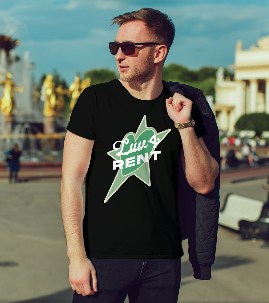 Luv 4 Rent Green Heart With Starburst Background T-Shirt