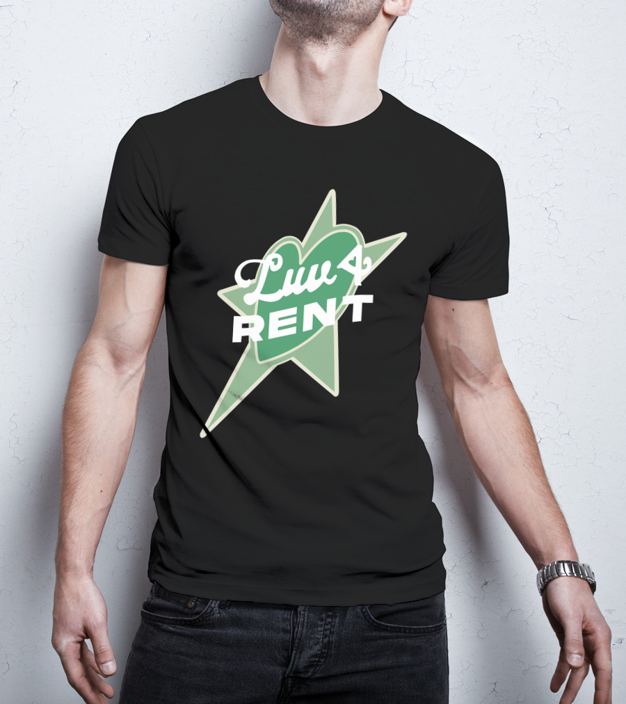 Luv 4 Rent Green Heart With Starburst Background T-Shirt