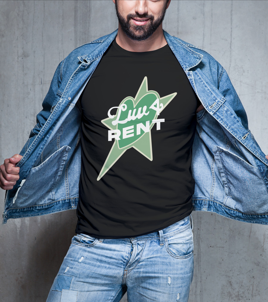 Luv 4 Rent Green Heart With Starburst Background T-Shirt