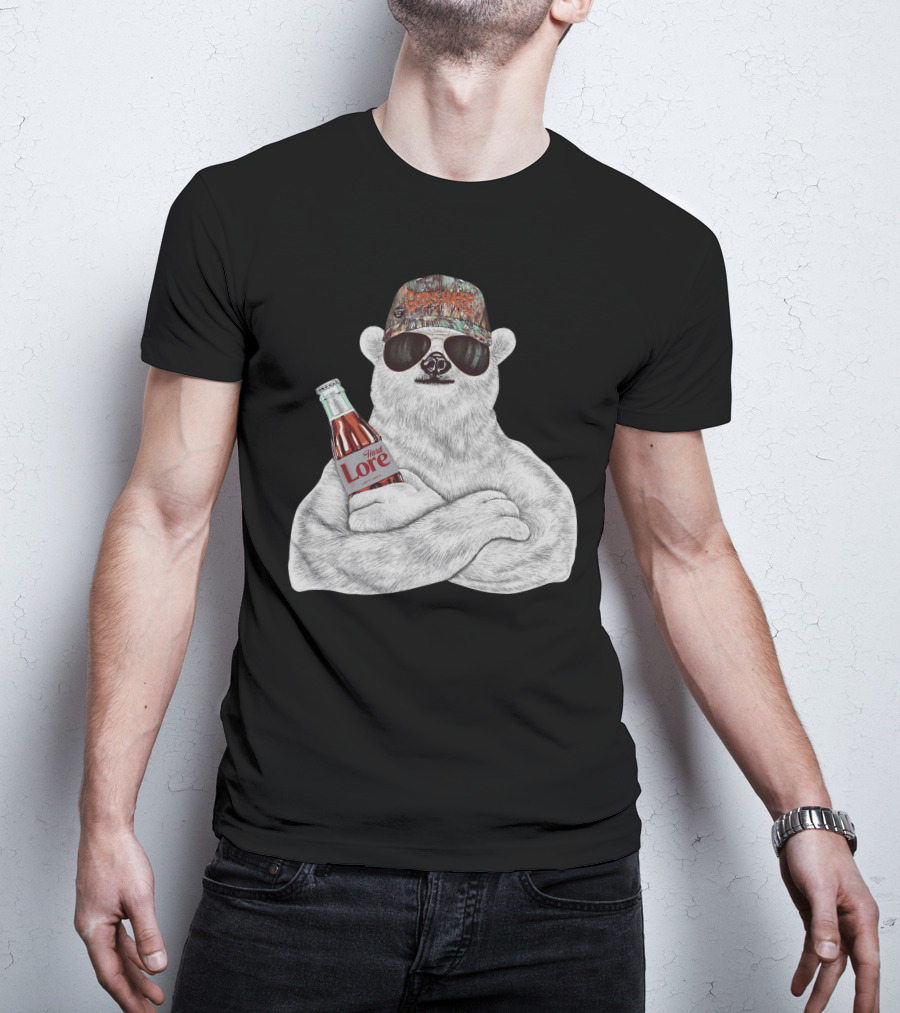 Polar Bear Gods Hate Hard Lore Camo Hat Sunglasses Holding Bottle T-Shirt