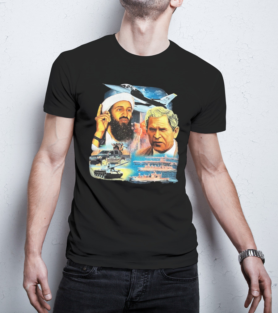 911 Vintage Rap Osama Bin Laden George Warplanes Tanks Ships T-Shirt