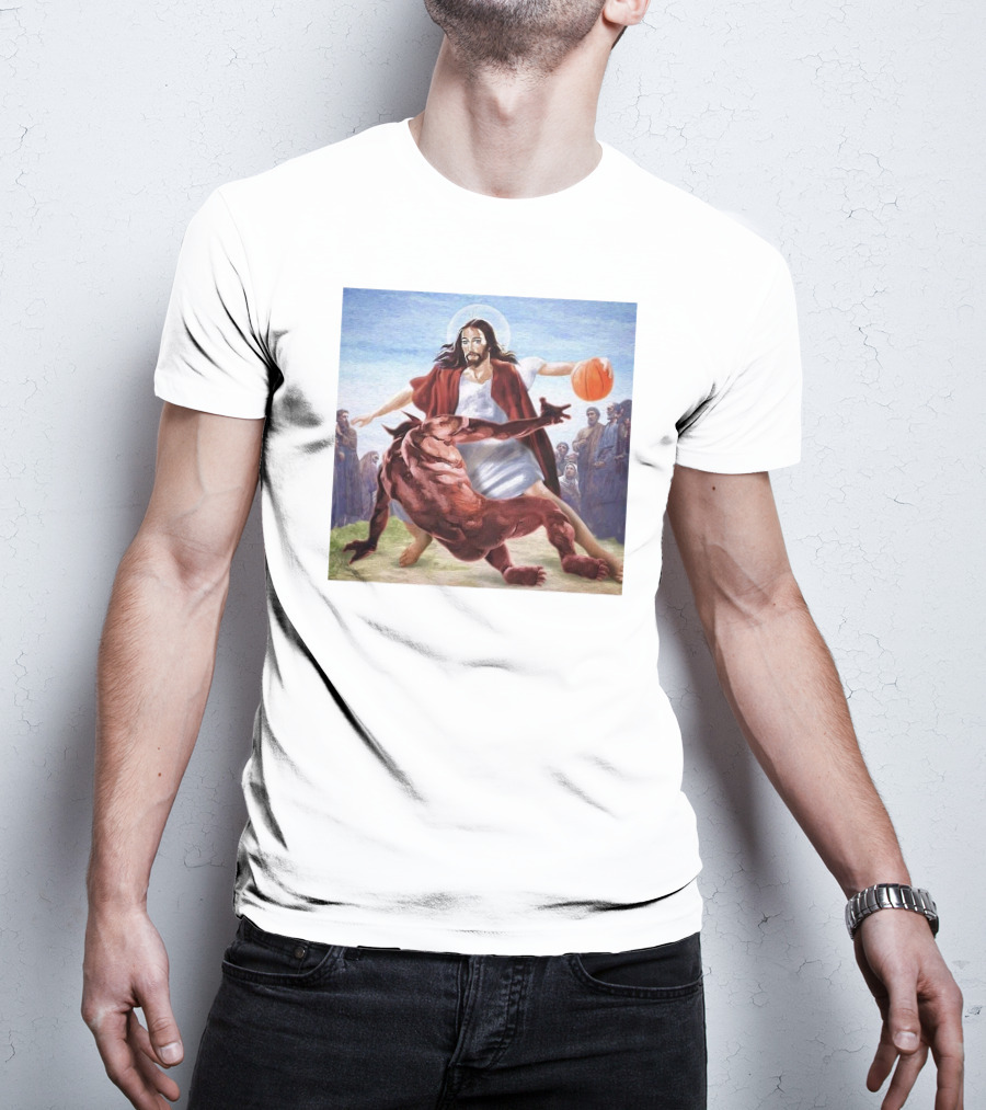 Jesus Dribbling Basketball Past Demon With Onlookers T-Shirt