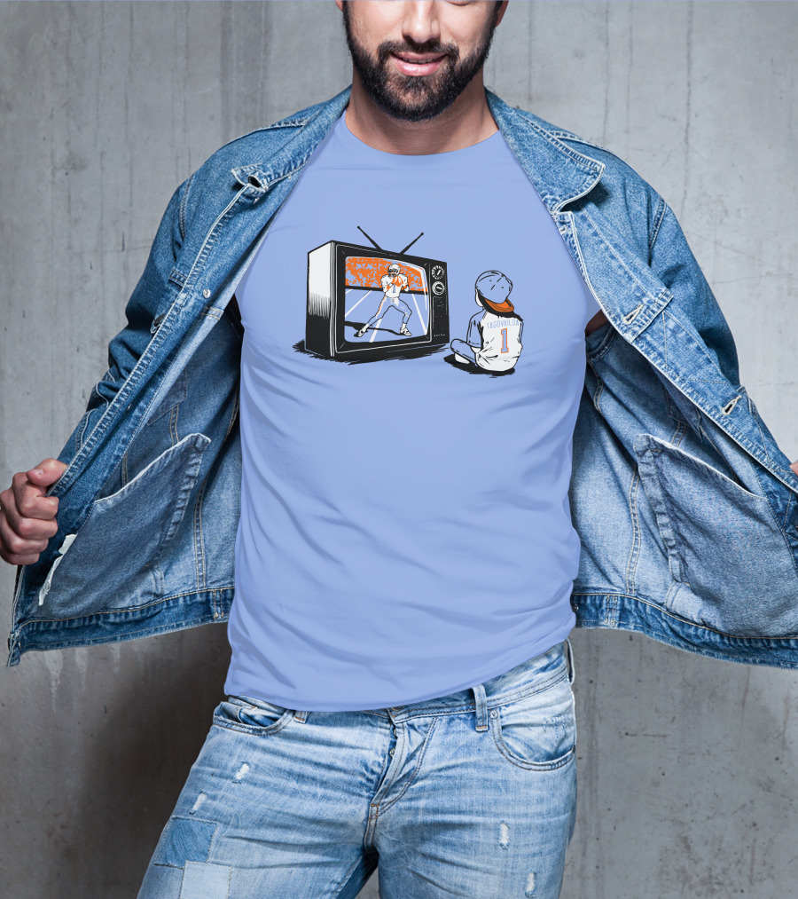 Vibz Idols Tagovailoa Football Fan Watching Retro TV T-Shirt