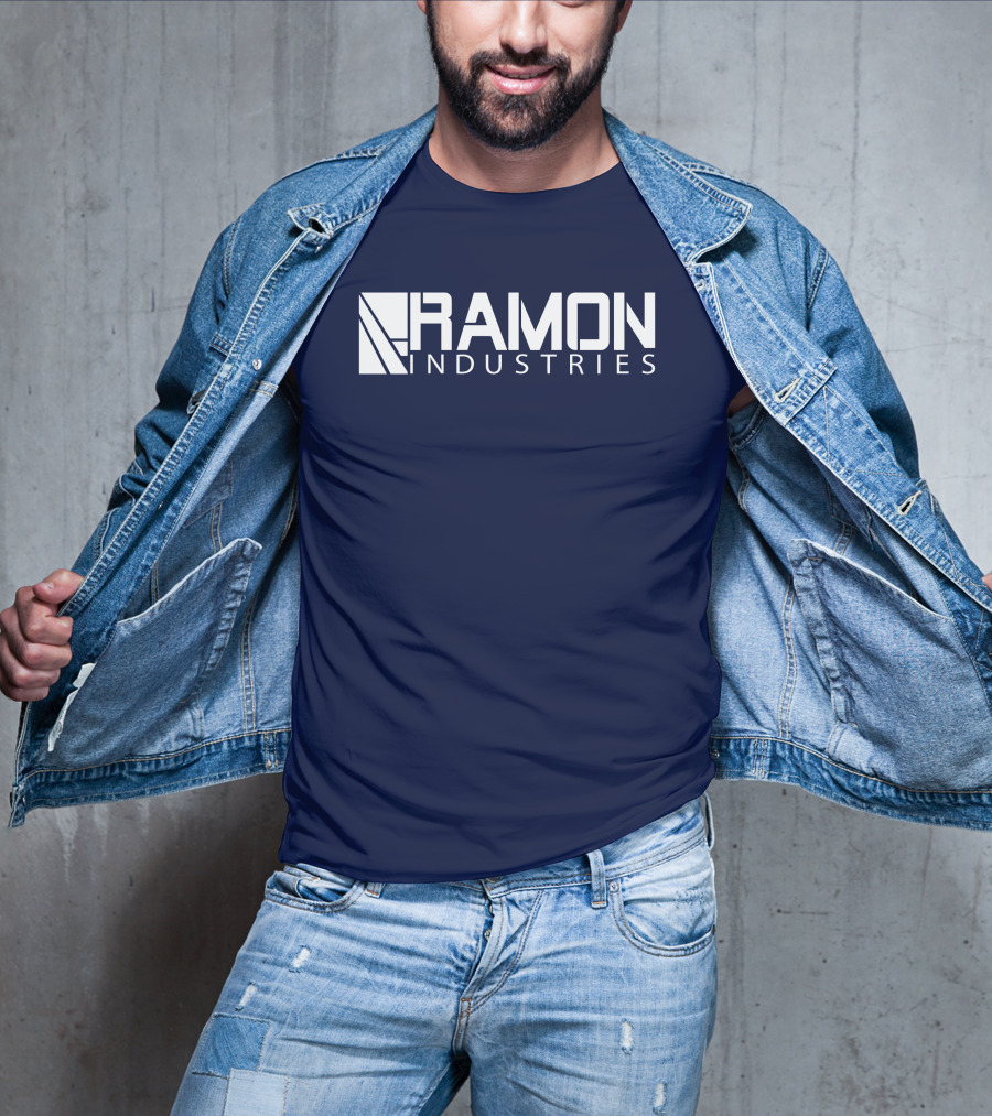 RAMON INDUSTRIES Logo Navy Blue Background T-Shirt