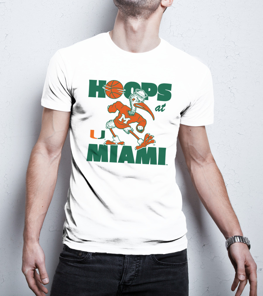 Hoops At Miami Hurricanes Basketball U Miami Bird Mascot T-Shirt