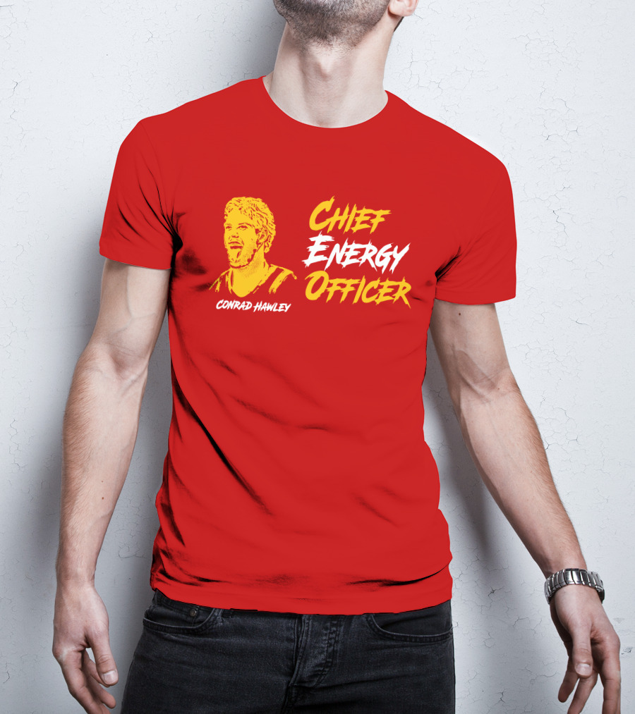 Conrad Hawley Chief Energy Officer Enthusiastic Portrait In Bold Yellow And White Text T-Shirt