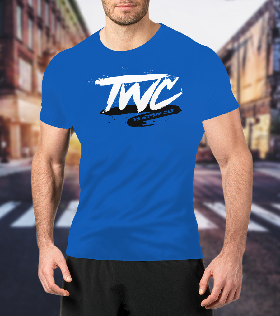 TWC The Wrestling Club Bold Brushstroke Logo On Blue T-Shirt