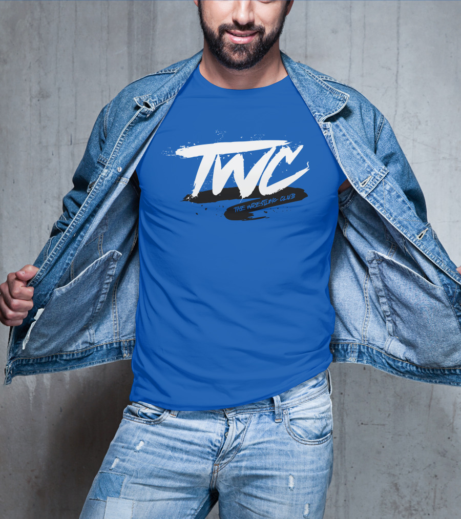 TWC The Wrestling Club Bold Brushstroke Logo On Blue T-Shirt